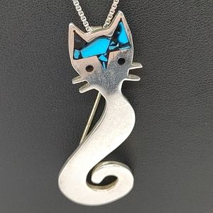 Sterling Silver Cat Brooch or Pendant